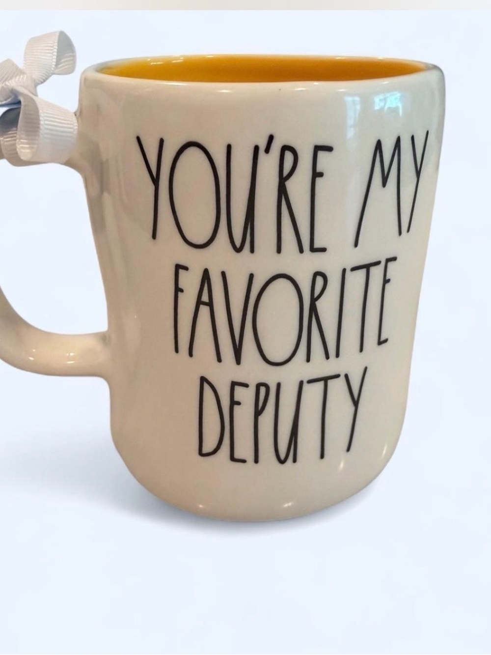Rae Dunn Cream Mug with Yellow Interior - "You're My Favorite Deputy"